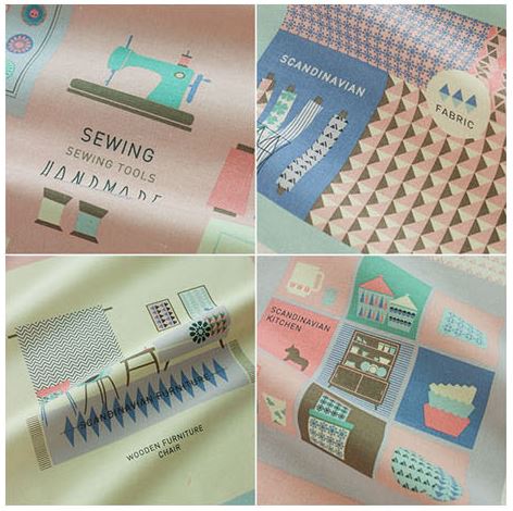 Scandinavian Nordic Swedish Vintage Fabric Cotton/linen Blended Panel, 9 Design Fabric Package