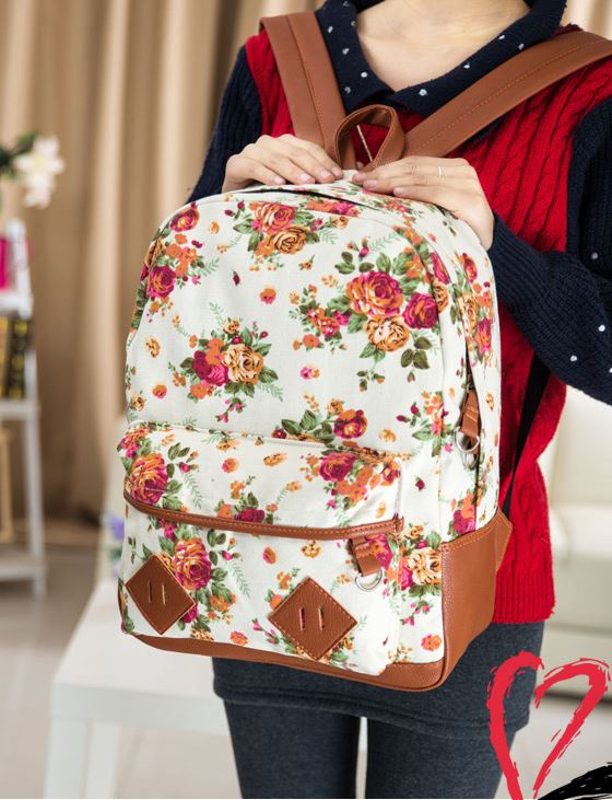 Floral Pattern Canvas Backpack